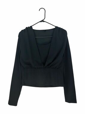 SHEIN Women’s Top V-Neck Long Sleeve Gathered Waist Black Size XL